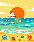 Coastal Sailboat Sunset Seaside Shells Rug