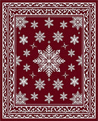 Crimson Red Snowflake Winter Border Rug