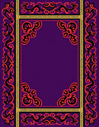 Purple Red Black Golden Filigree Frame Rug