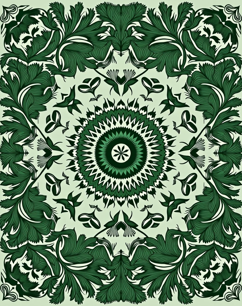 Emerald Green Floral Medallion Symmetry Rug