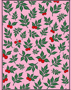 Pink Green Berry Leaf Scatter Rug