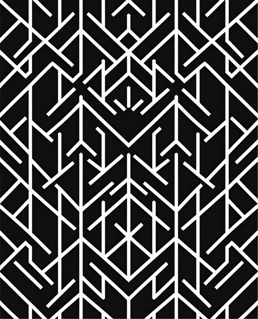 Black White Geometric Line Accordion Rug