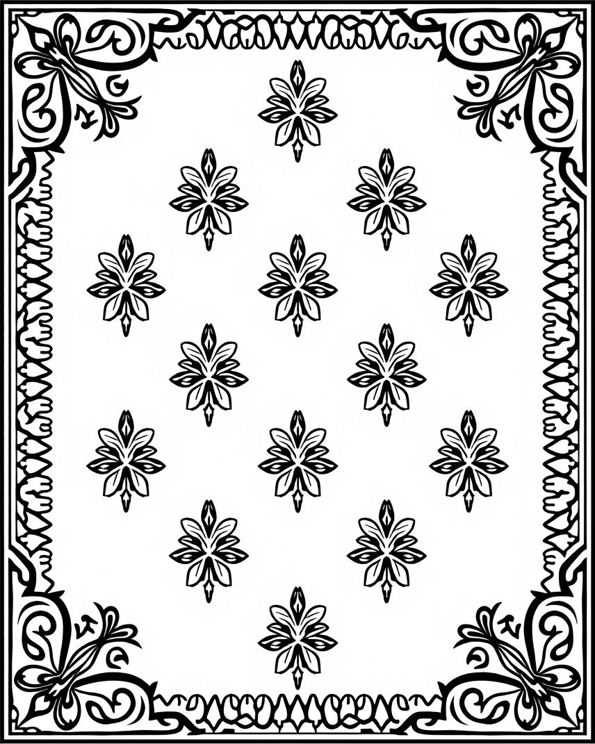 Black White Filigree Floral Medallion Rug