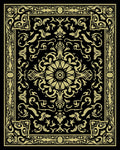 Golden Black Floral Inlay Rectangular Rug