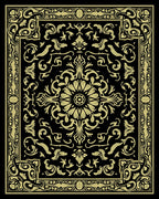 Golden Black Floral Inlay Rectangular Rug