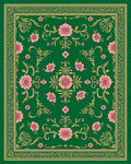 Emerald Green Pink Floral Garden Rug
