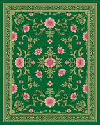 Emerald Green Pink Floral Garden Rug