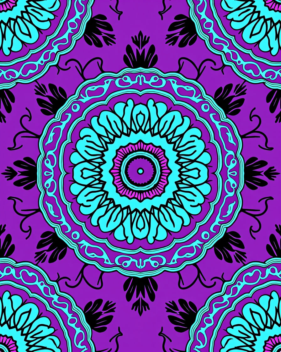 Vibrant Purple Teal Mandala medallions Rug