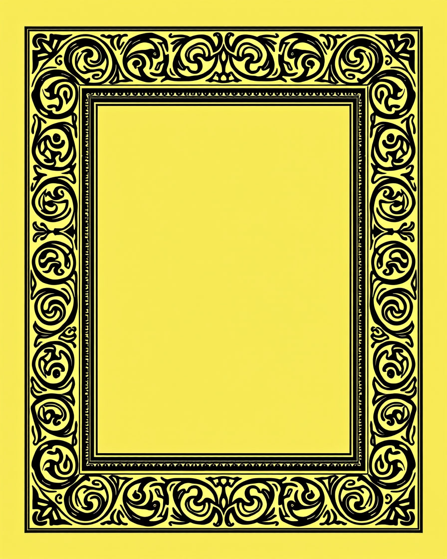Black Ornate Scrollwork Golden Border Rug