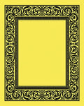Black Ornate Scrollwork Golden Border Rug