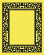 Black Ornate Scrollwork Golden Border Rug