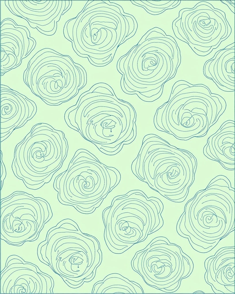 Teal Outline Flowers on Pale Green Background Rug