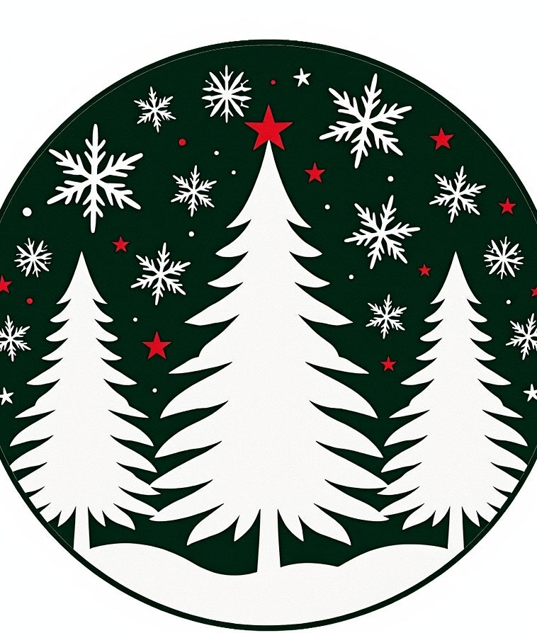 Festive Green Christmas Tree Snowflakes Rug