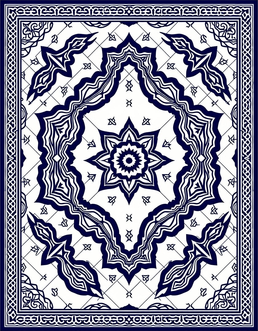 Classic Indigo Medallion Mandala Rug