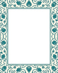 Cream Teal Floral Vine Border Rug
