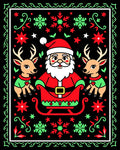 Whimsical Santa Sleigh Reindeer Holiday Rug