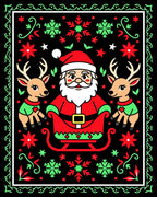 Whimsical Santa Sleigh Reindeer Holiday Rug