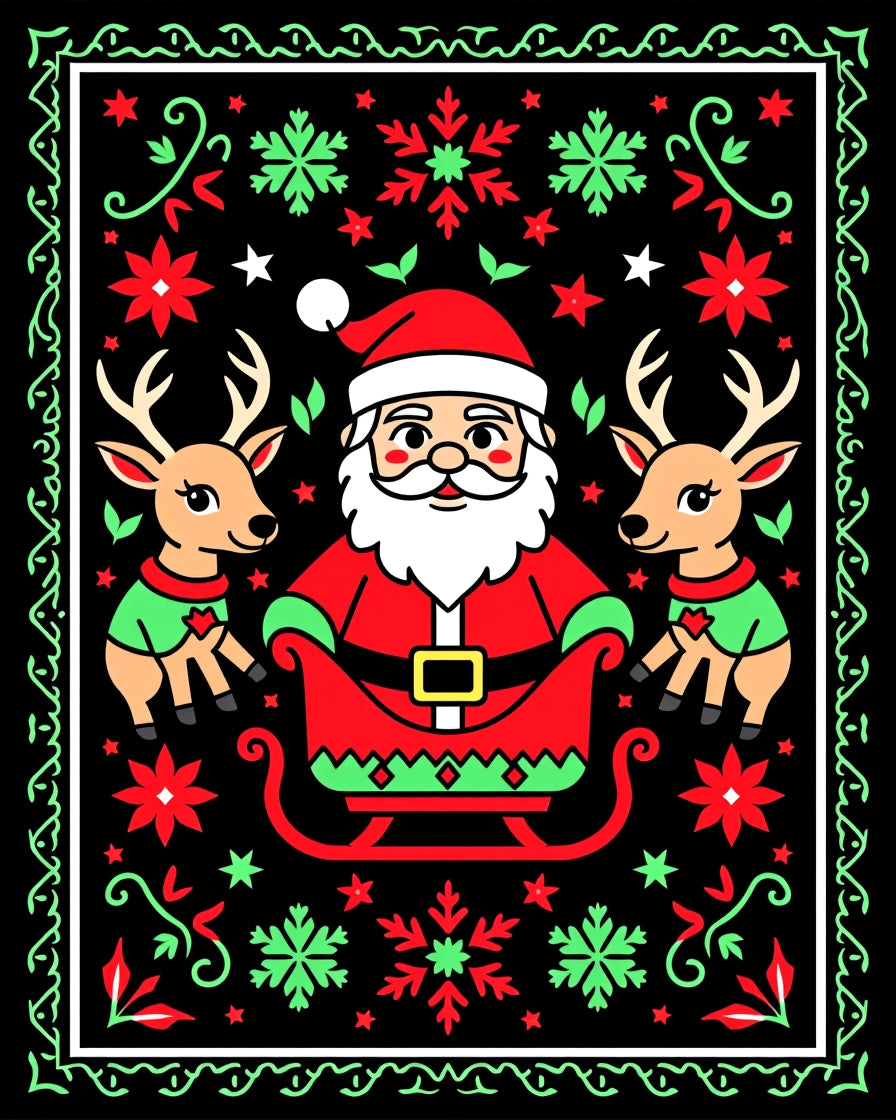 Whimsical Santa Sleigh Reindeer Holiday Rug