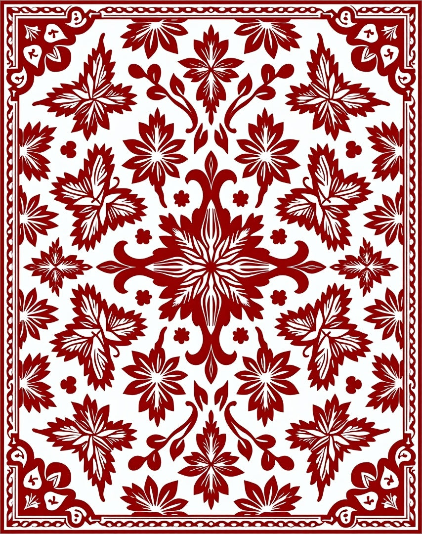 Crimson Floral Art Deco Medallion Rug