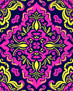 Vibrant Pink Yellow Damask Mandala Rug
