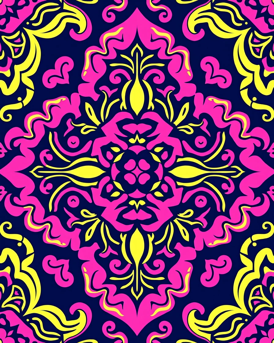 Vibrant Pink Yellow Damask Mandala Rug