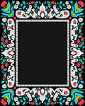 Folk Art Red Coral Teal Floral Border Rug