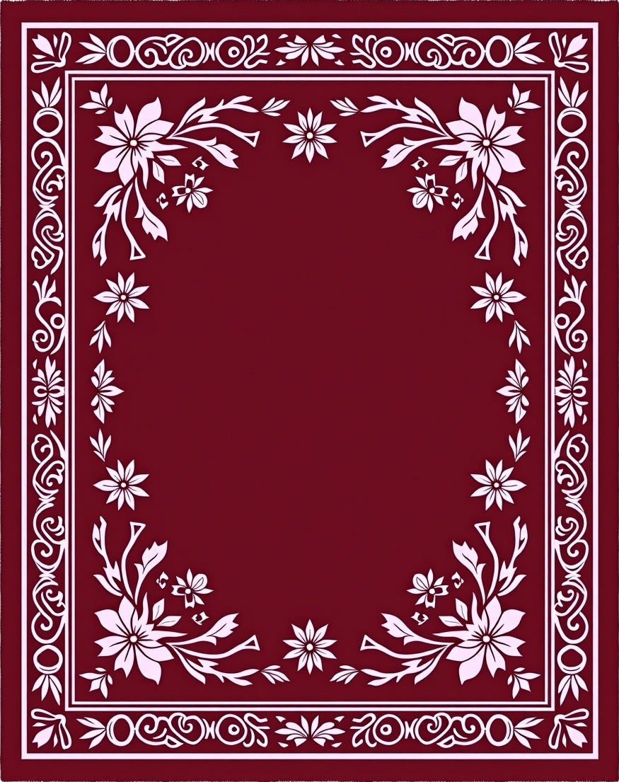 Crimson White Floral Scroll Border Rug
