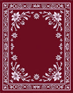 Crimson White Floral Scroll Border Rug