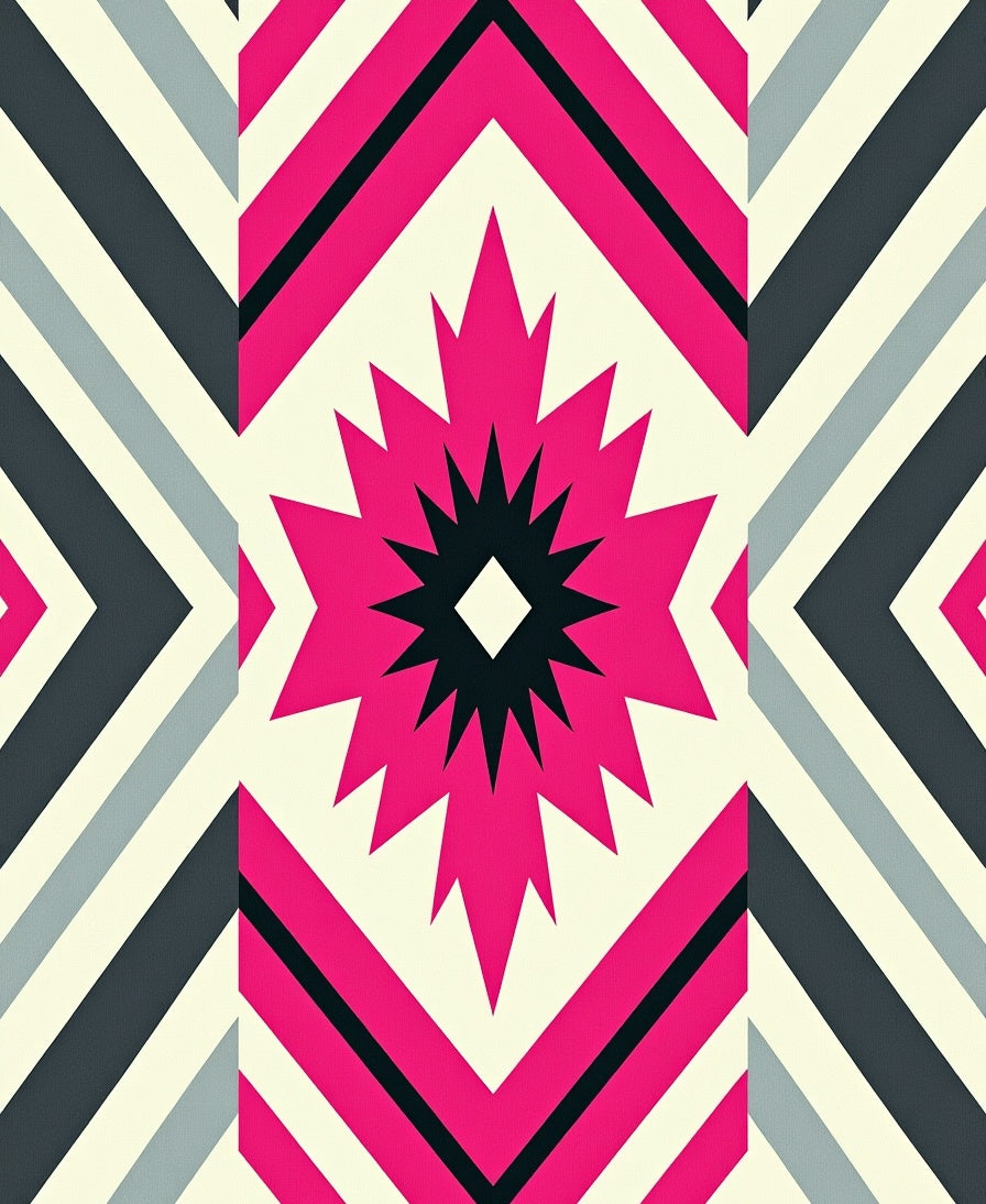 Vivid Pink Geometric Starburst Rug
