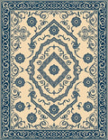 Navy Blue Floral Medallion Cream Rug