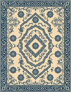 Navy Blue Floral Medallion Cream Rug