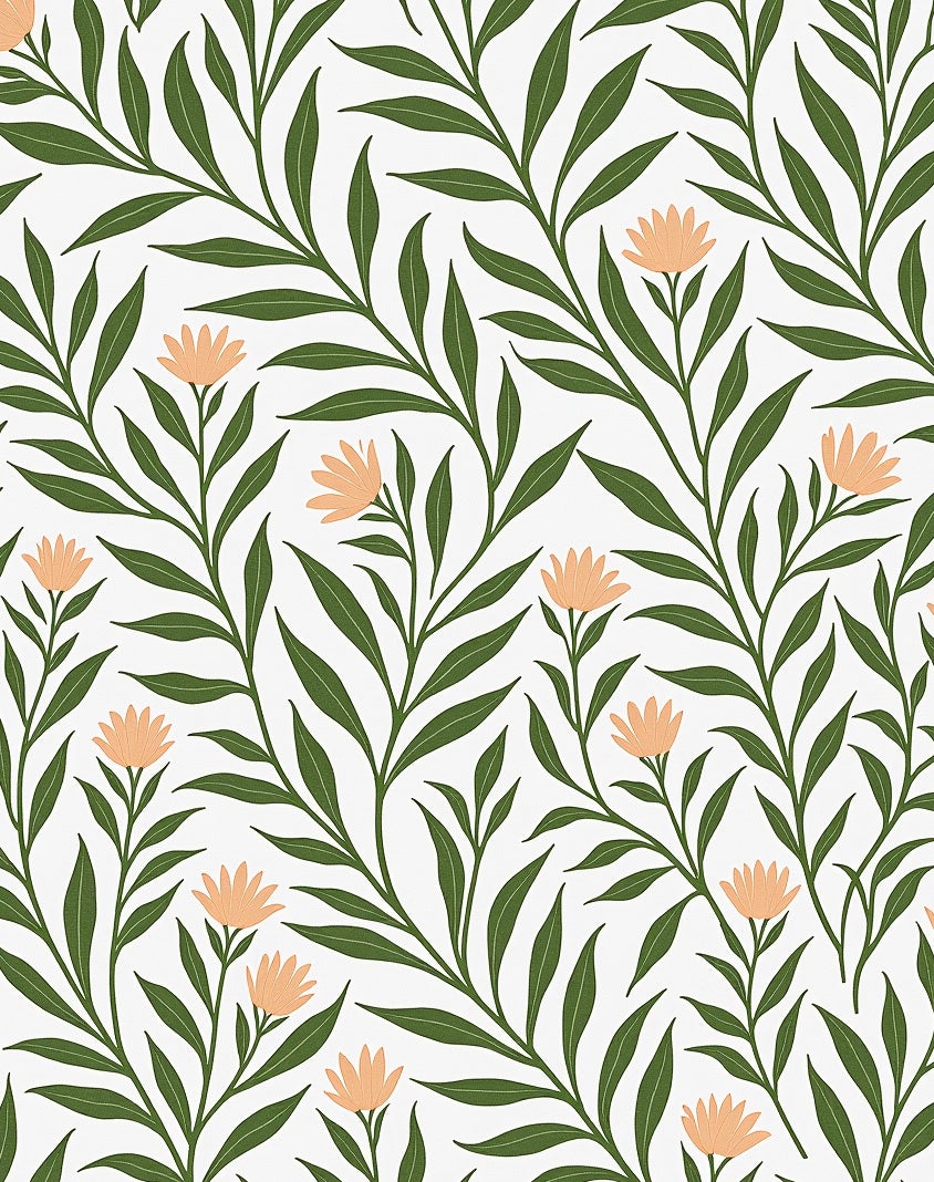 Green Leaf and Peach Blossom Vines Rug