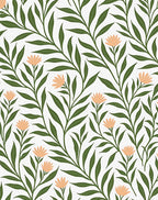 Green Leaf and Peach Blossom Vines Rug