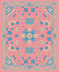 Pink Floral Medallion Blue Border Rug