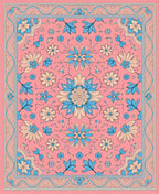 Pink Floral Medallion Blue Border Rug