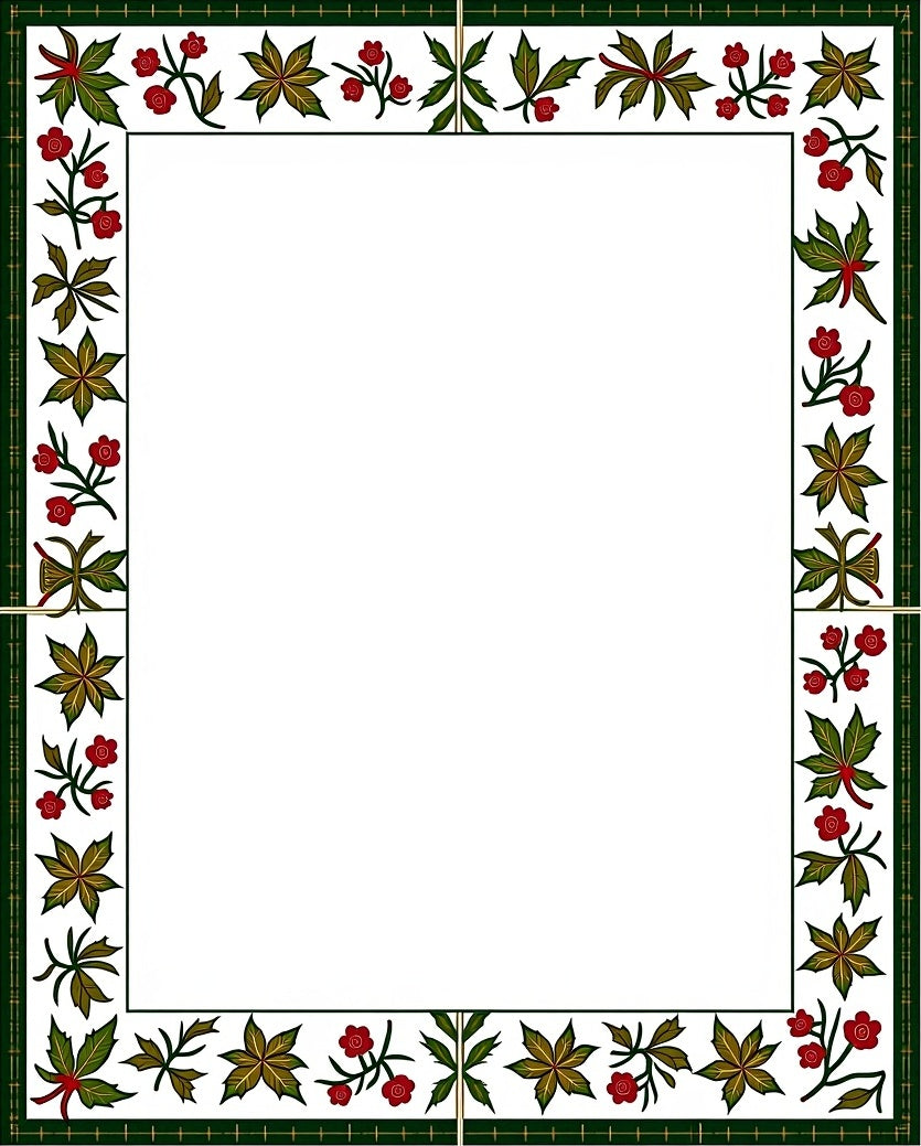 Crimson floral green leaf border Rug