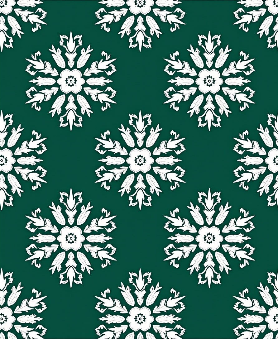Dark Teal White Floral Medallion Rug
