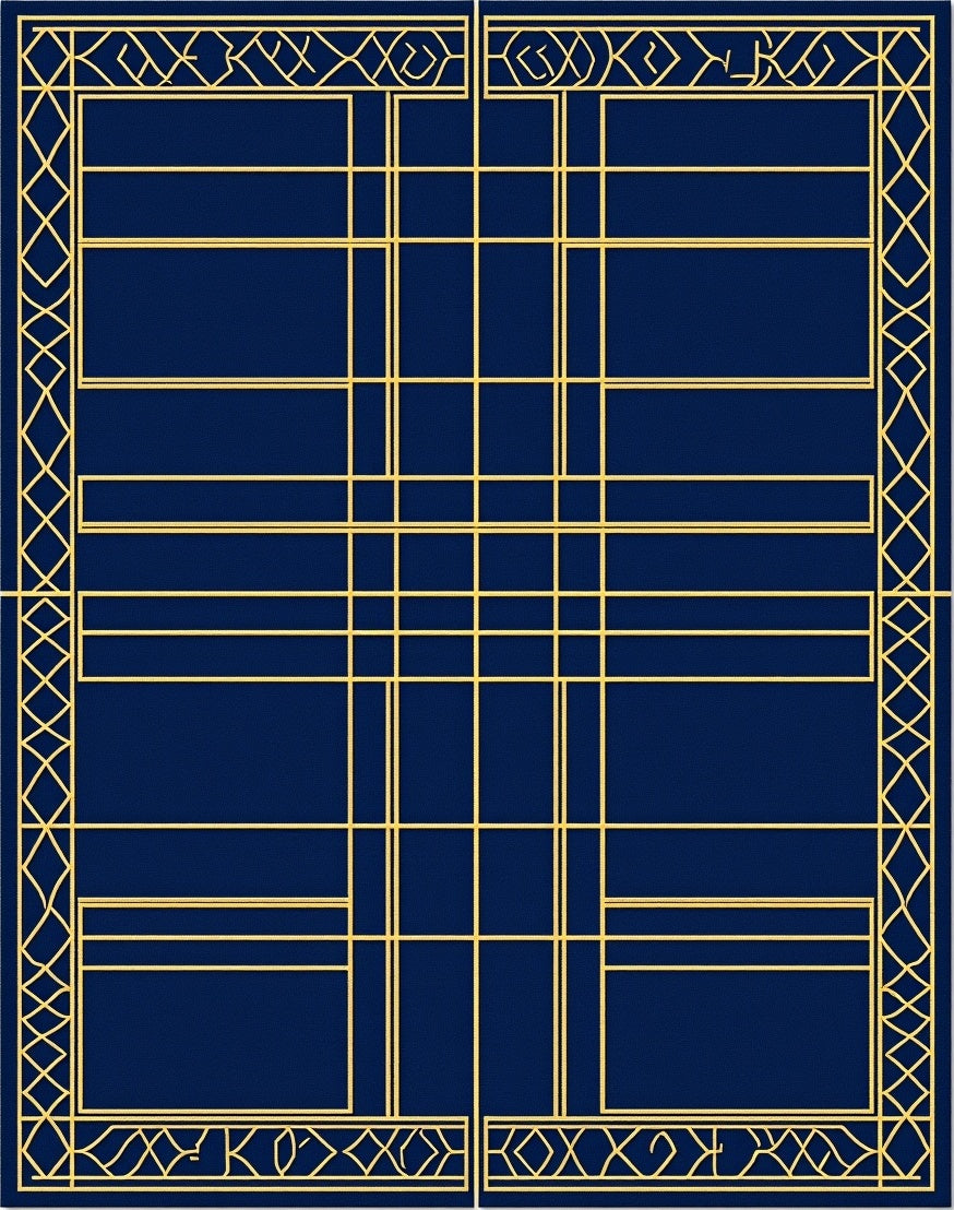 Gold Geometric Lines Navy Blue Rug