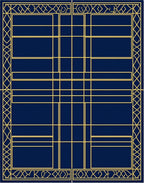 Gold Geometric Lines Navy Blue Rug