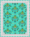 Teal Floral Medallion White Border Rug