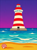 Red White Striped Lighthouse Ocean Artwork Rug