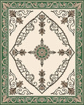 Green Cream Floral Diamond Medallion Rug
