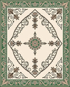 Green Cream Floral Diamond Medallion Rug