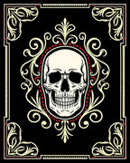Black Cream Red Skull Ornate Rug