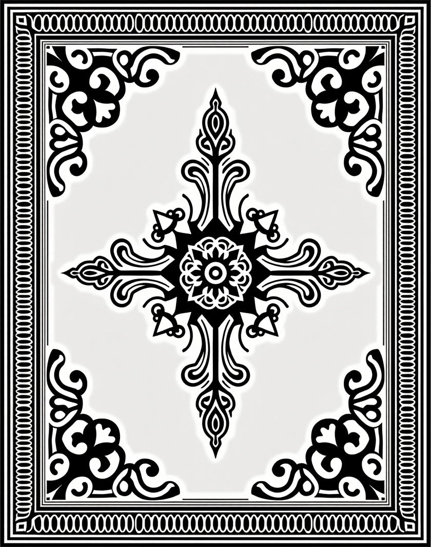 Black and White Ornate Medallion Rug