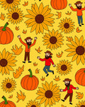 Autumnal Pumpkins Sunflowers Folks Yellow Rug
