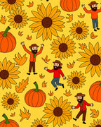 Autumnal Pumpkins Sunflowers Folks Yellow Rug