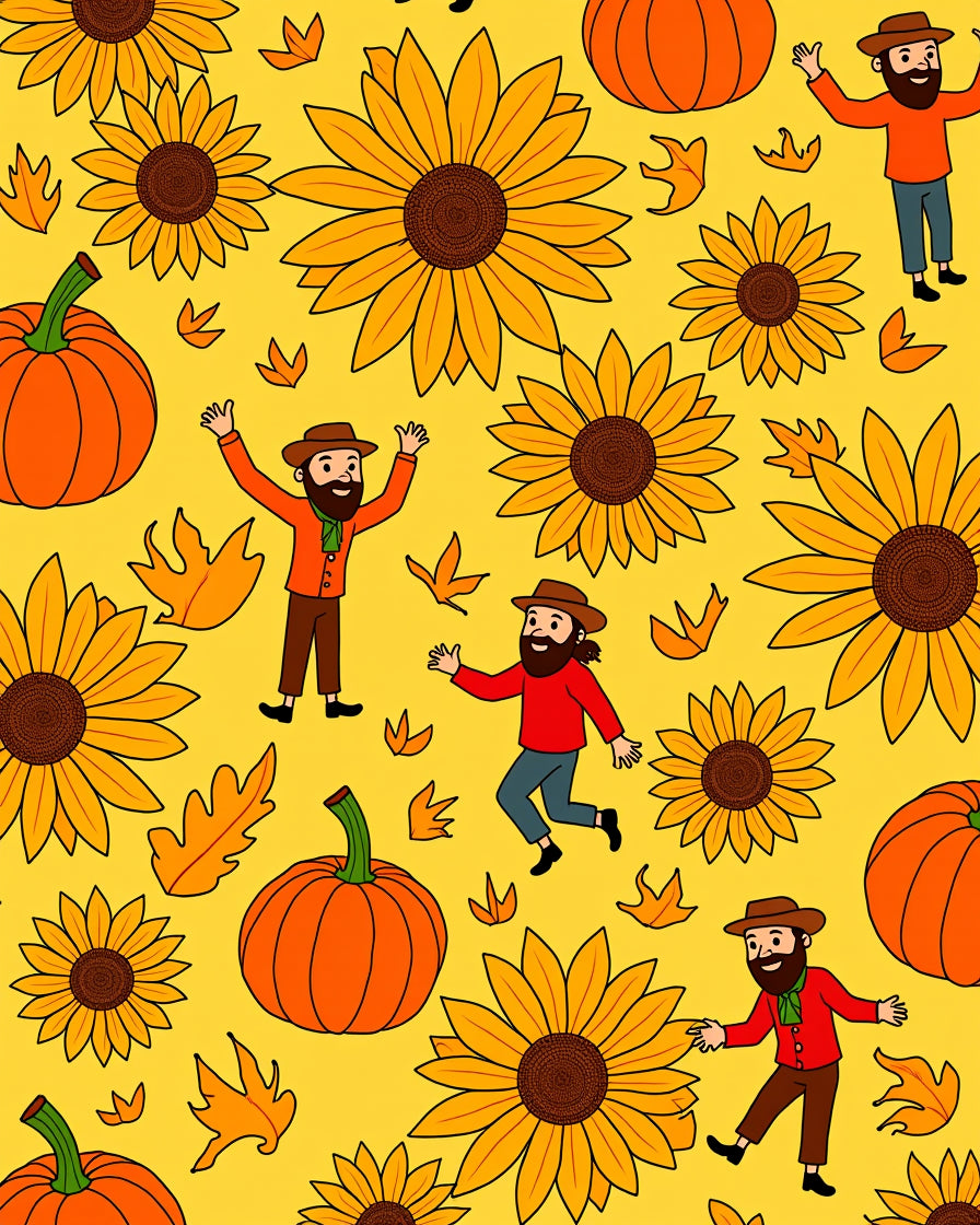 Autumnal Pumpkins Sunflowers Folks Yellow Rug