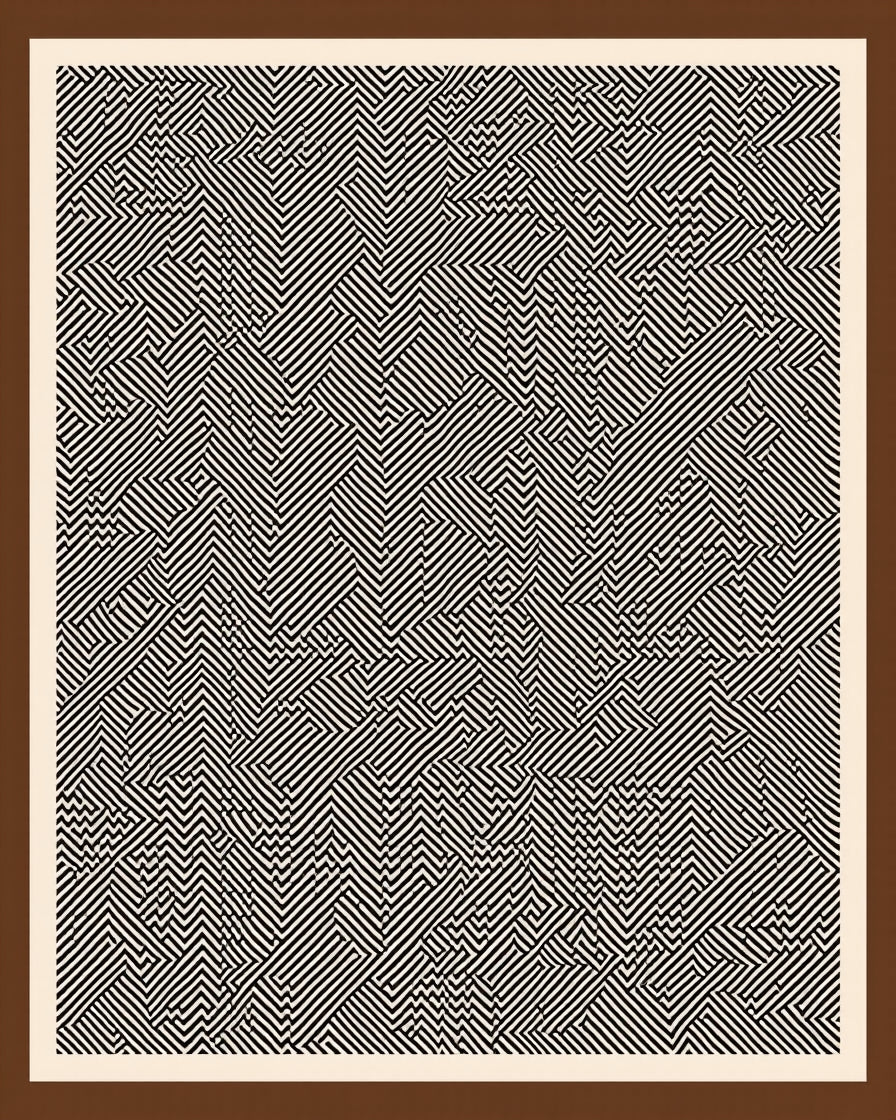 Modern Black White Maze Inlay Rug