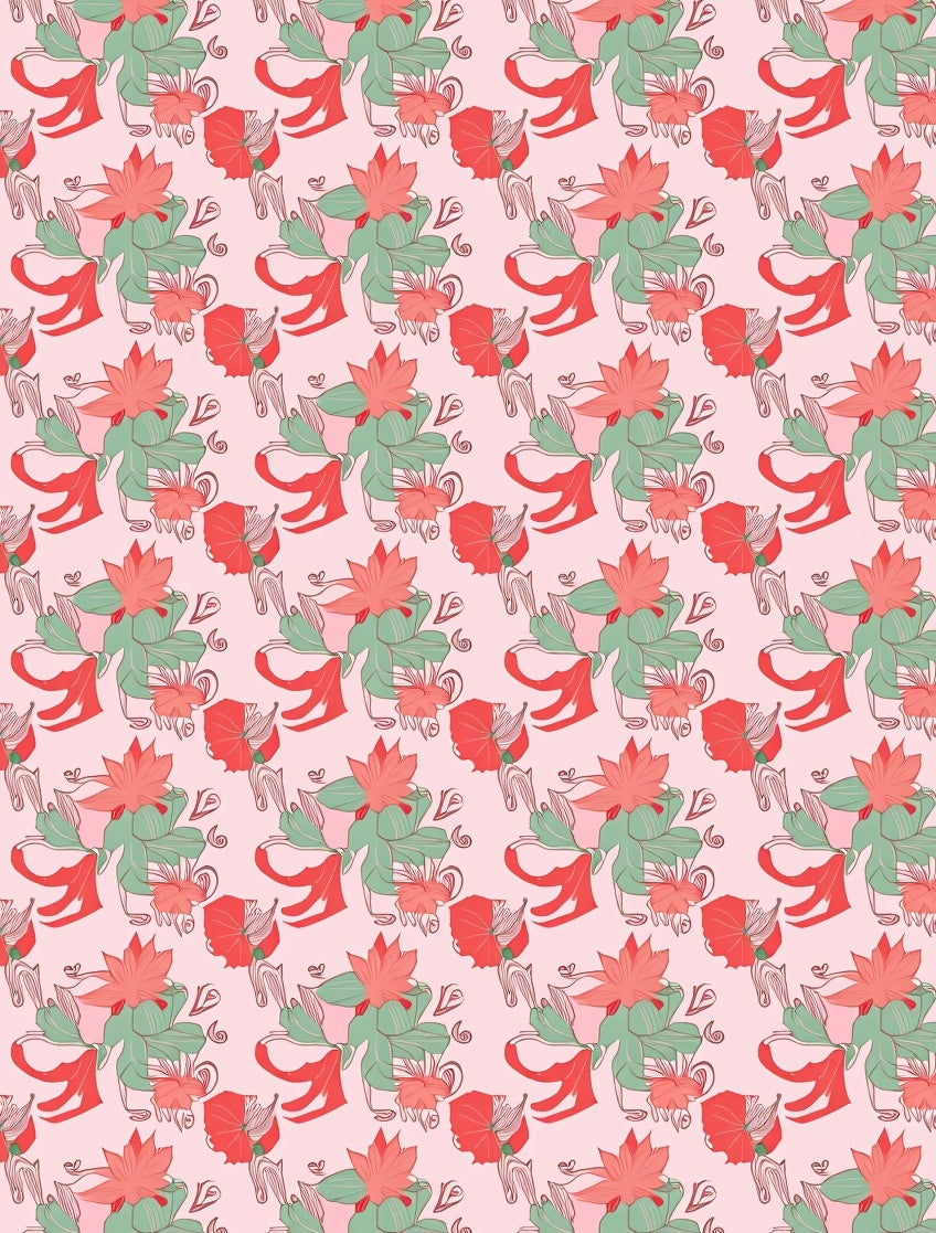 Coral Green Floral Blossom Arrangement Rug